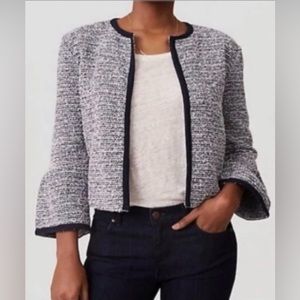Ann Taylor LOFT grey flare sleeve wool blend open shrug blazer